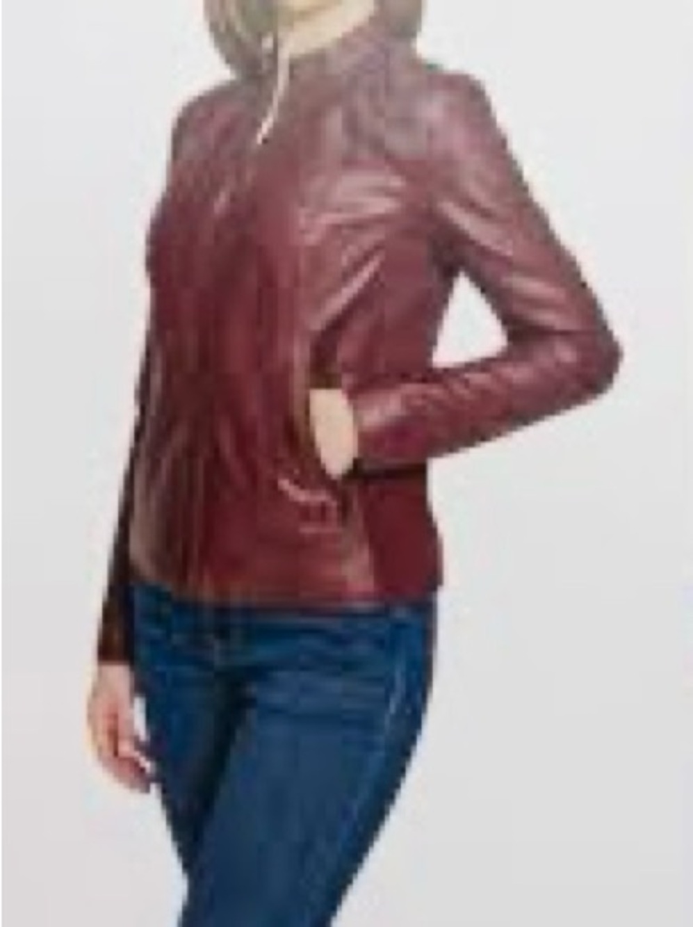 Kenneth Cole Women's Burgundy Leather Moto Jacket